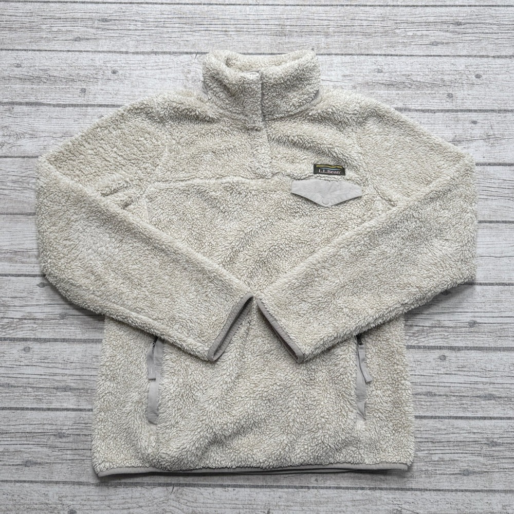 L.L. Bean Sweater Women's XS White Sherpa Snap Hi-Pile Fleece Pullover Gorpcore